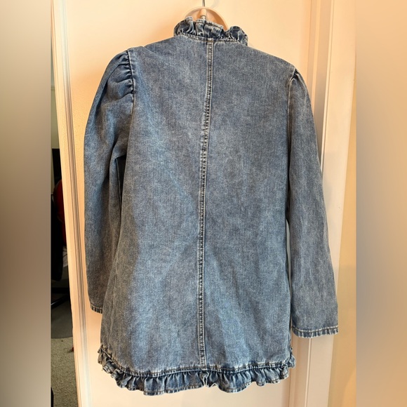 NWOT SHEIN Blue Denim Jacket with Ruffle Trim - Picture 2 of 5